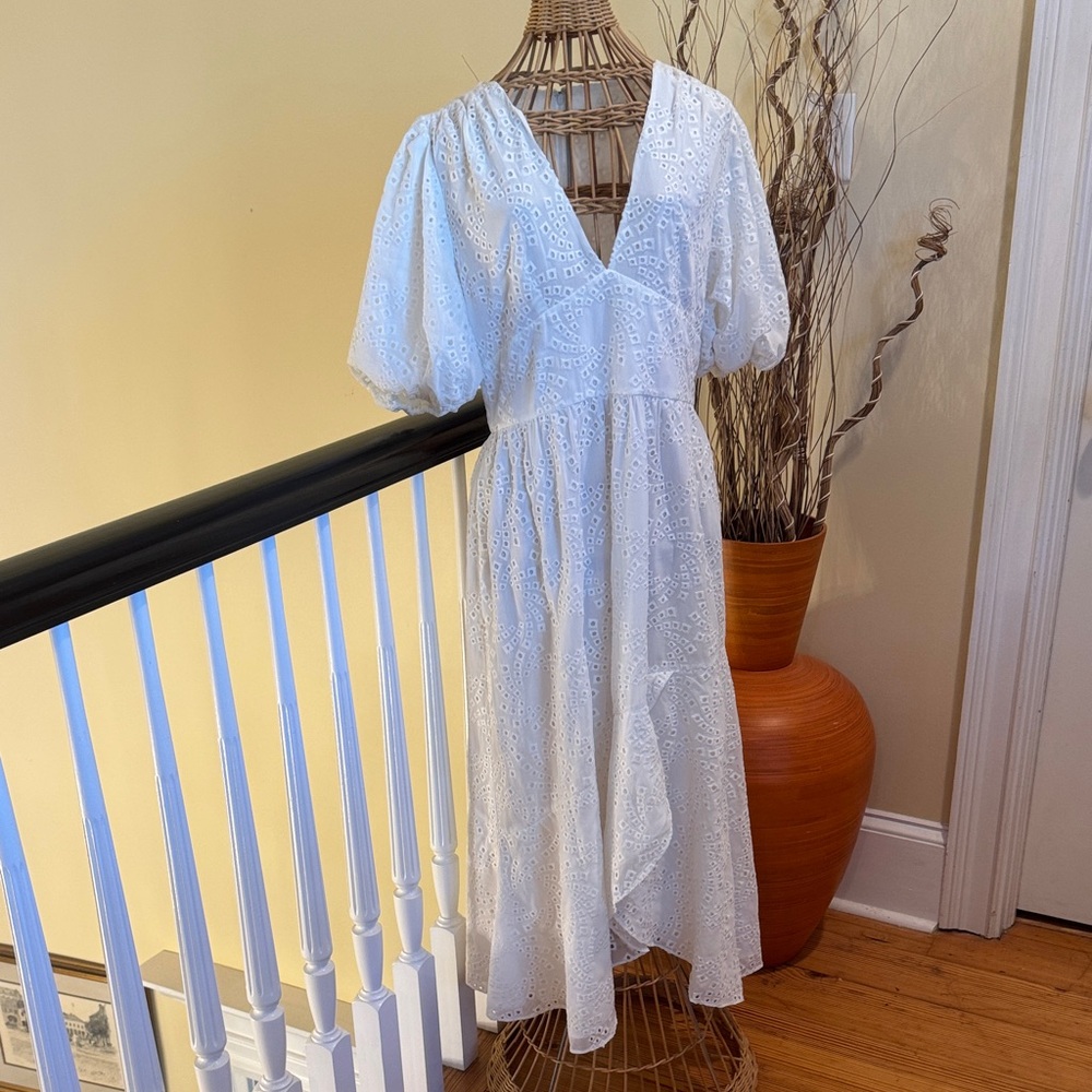 Shoshanna Jordi white eyelet dress with puffed arms